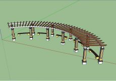 树池 木廊架  弧形廊架su模型