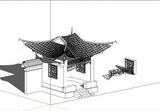 古建 景墙月洞方亭 su模型