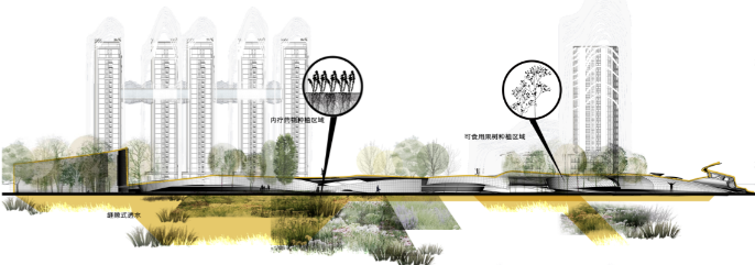 概念立面表现分析图 -海绵城市滨水概念滨水阶梯海岸景观设计分析剖立面PSD效果图素材-1