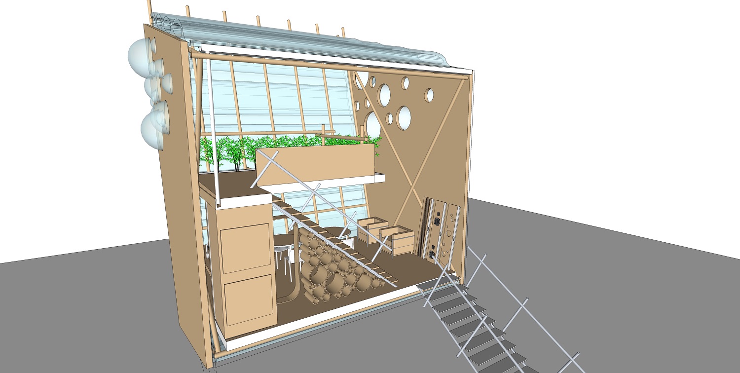 坂茂作品 parasite house sketchup模型-1
