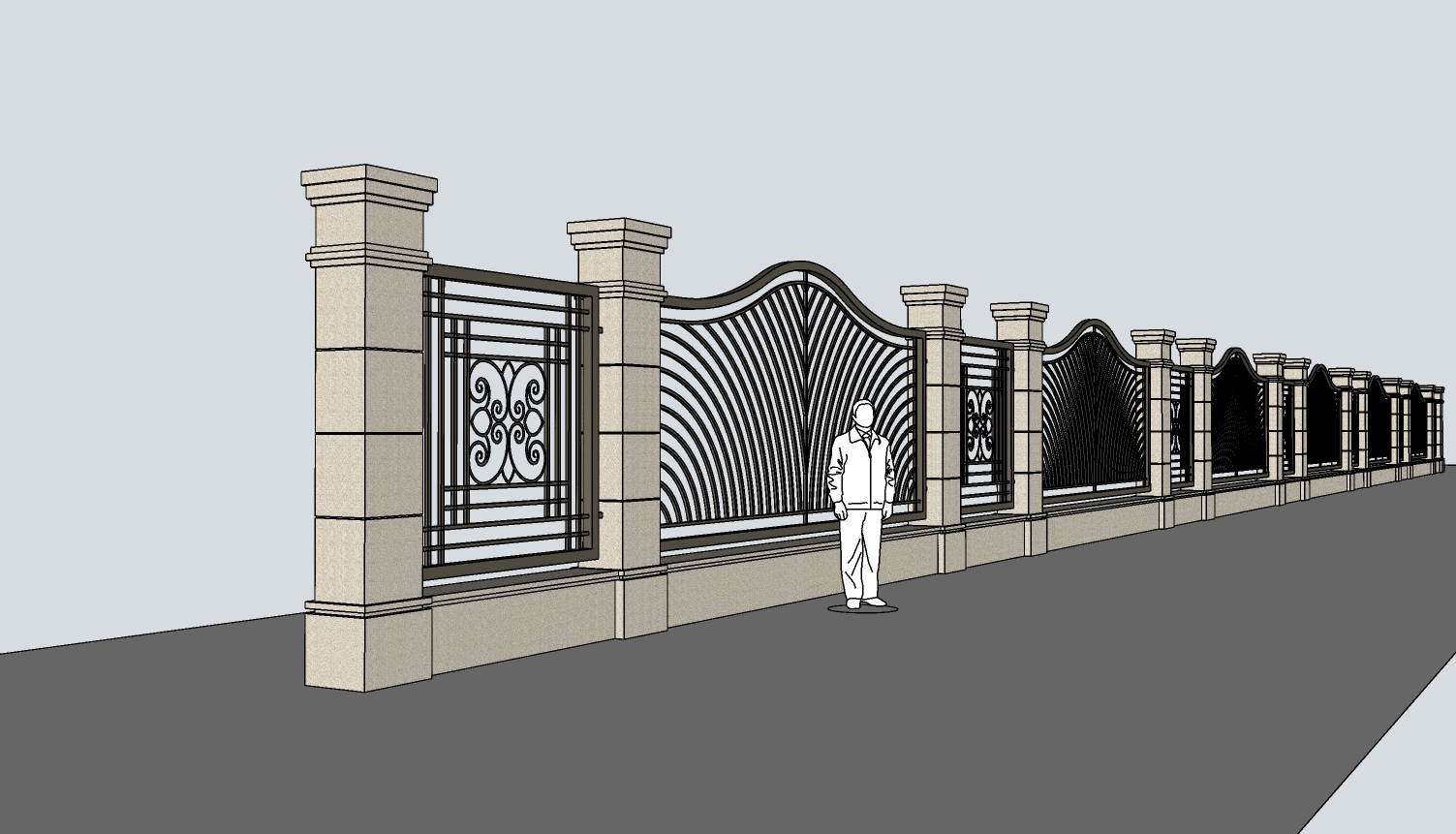 围墙样式 sketchup模型-1