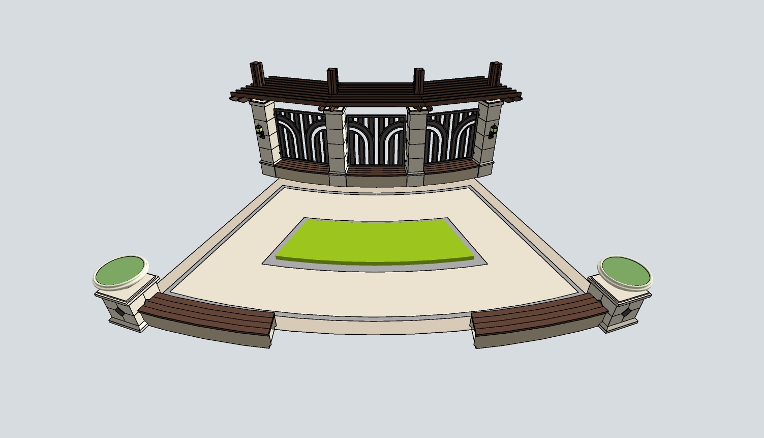 某景观栏杆 围墙 sketchup模型-1