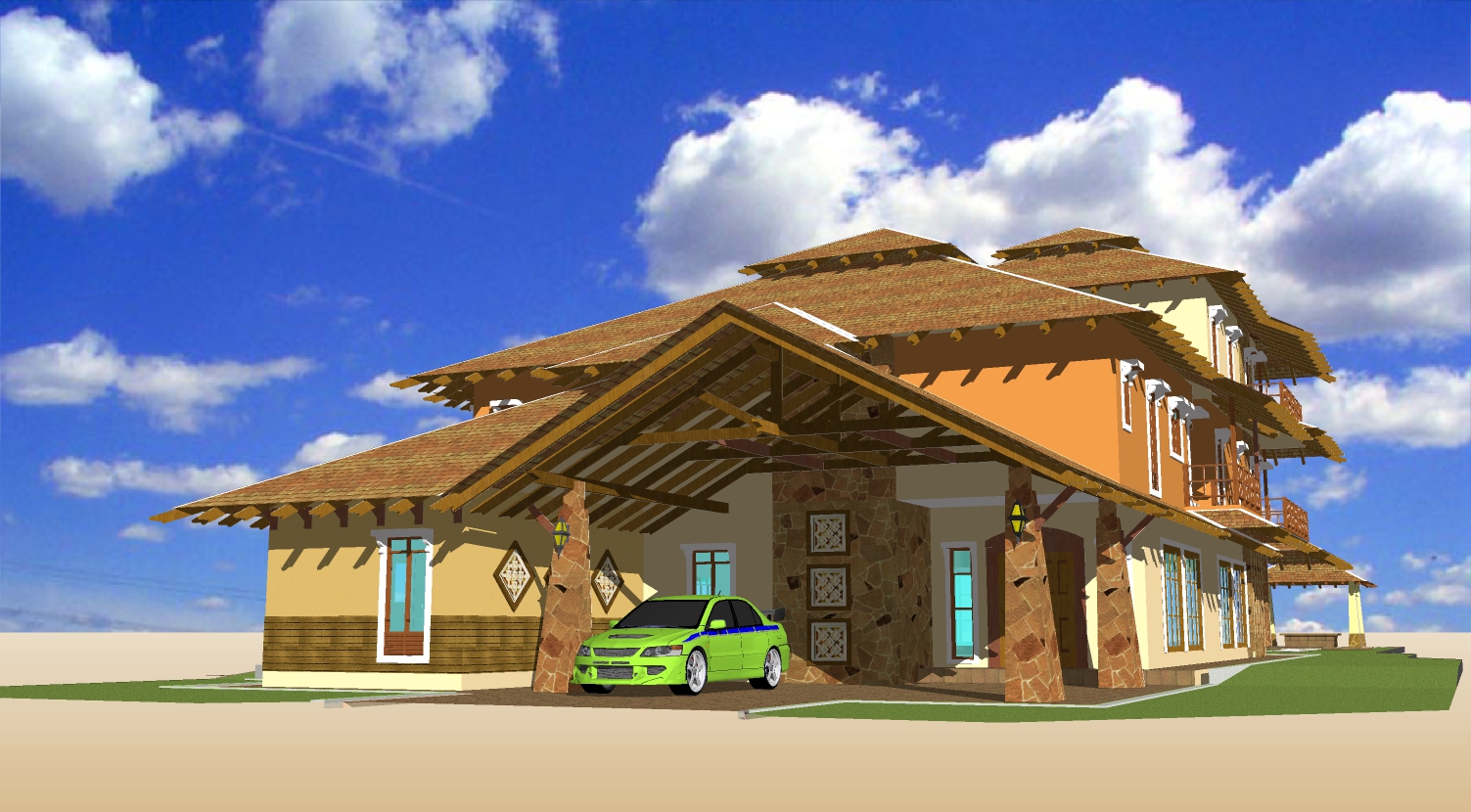 某巴厘岛民俗风度假别墅 sketchup模型-1