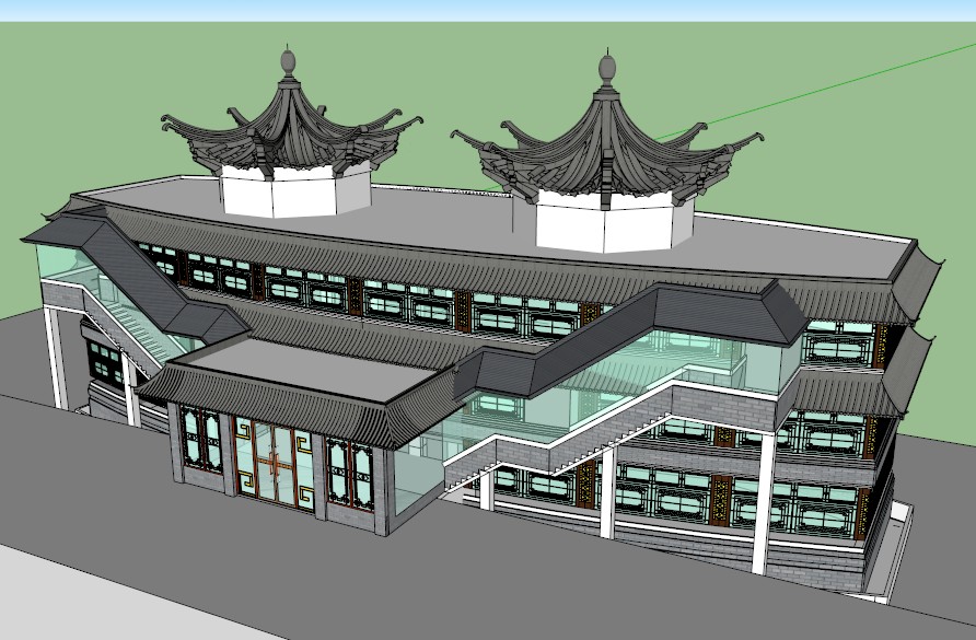 中式大酒店建筑su模型-1