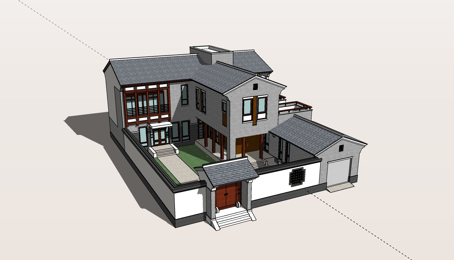 中式住宅院落su模型-1