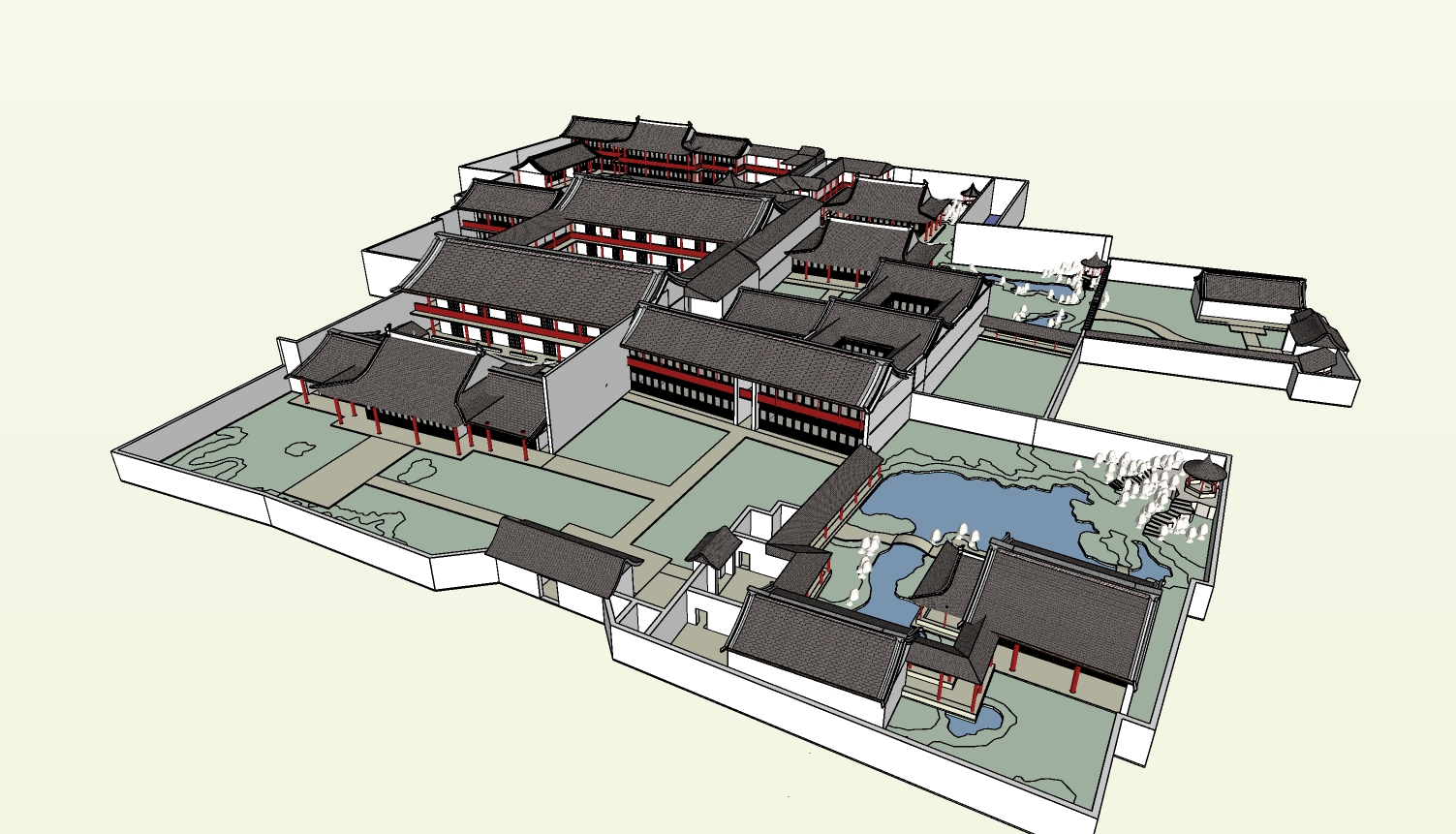 中式传统宅园su模型-1