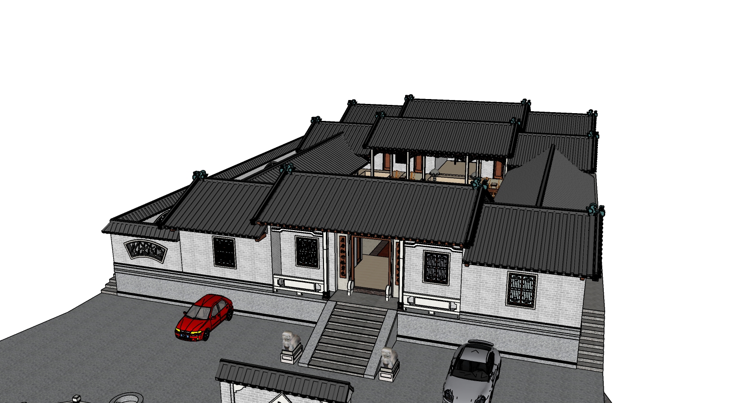 中式仿古住宅院落su模型-1