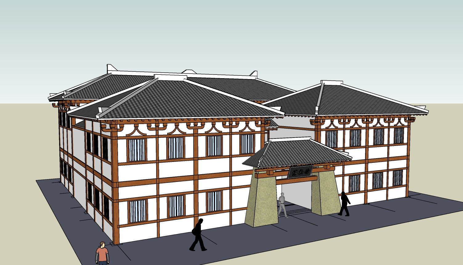 中式仿古博物馆建筑su模型-1