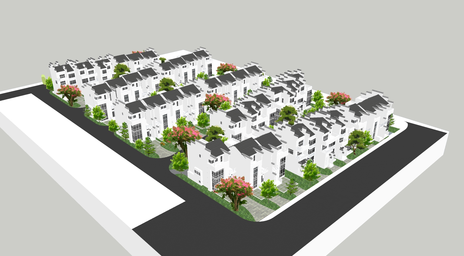 中式仿古风格住宅小区su模型-1