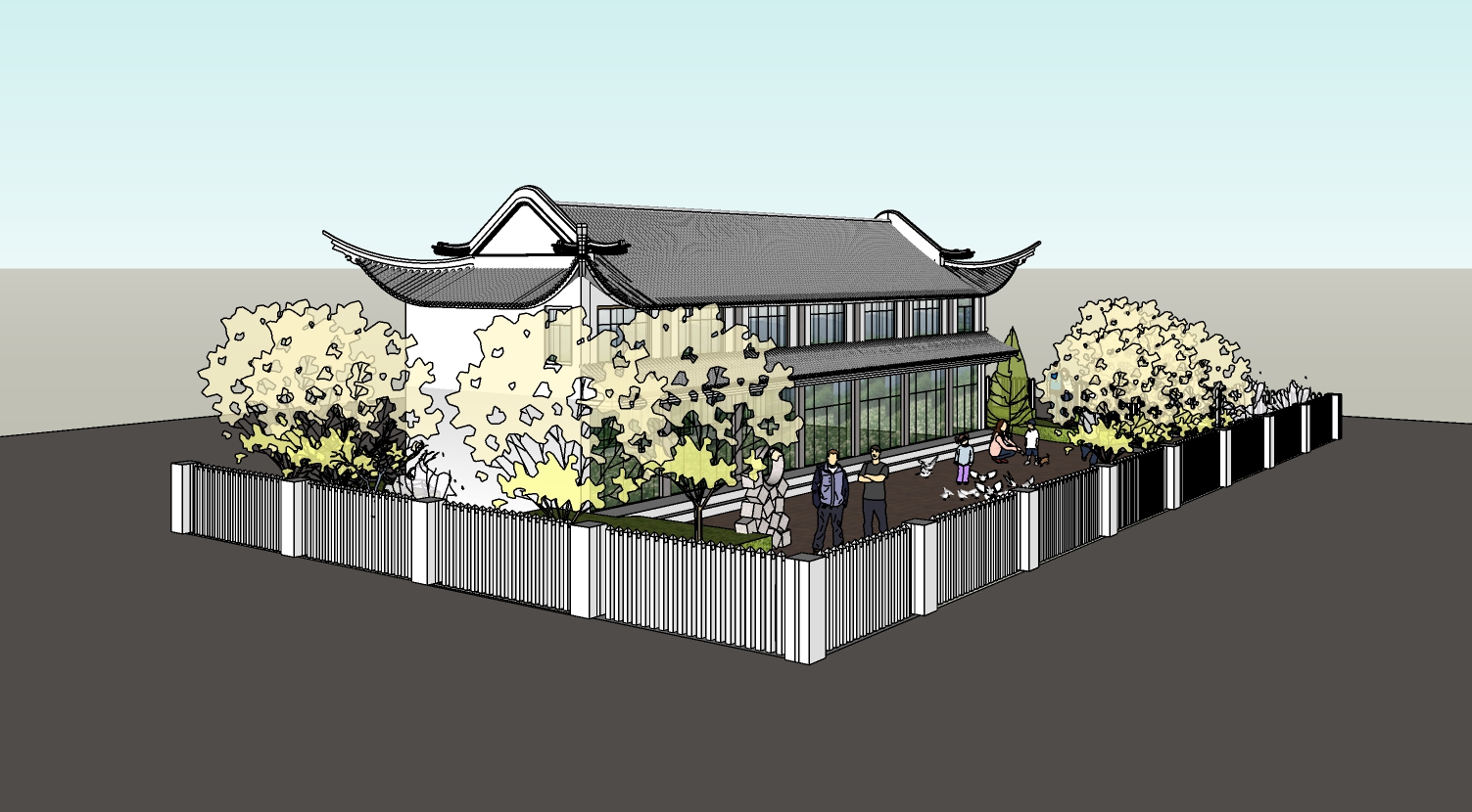 仿古公共建筑su模型-1