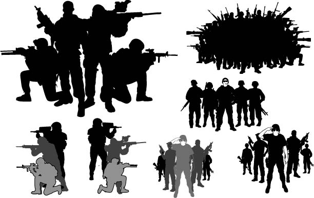 矢量人物素材-士兵多人组合-1