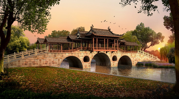 复古景观建筑效果图-1