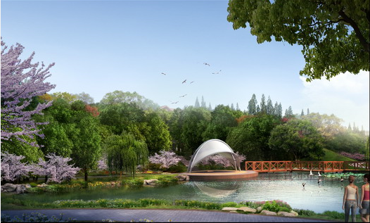 公园景观人工湖效果图-1
