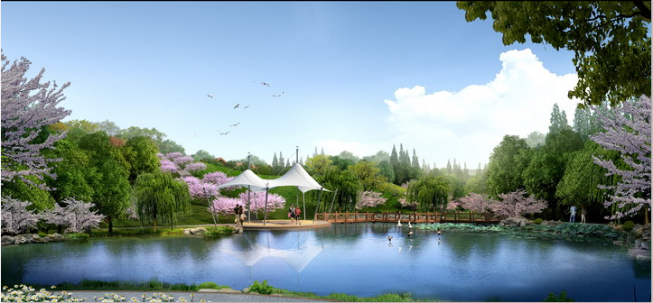 公园景观人工湖效果图-1