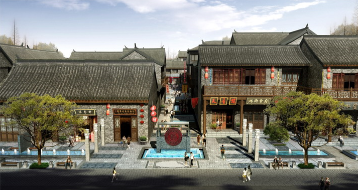 复古中式商业街建筑效果图-1