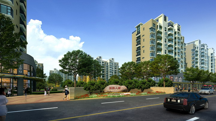 小区入口建筑景观效果图-1
