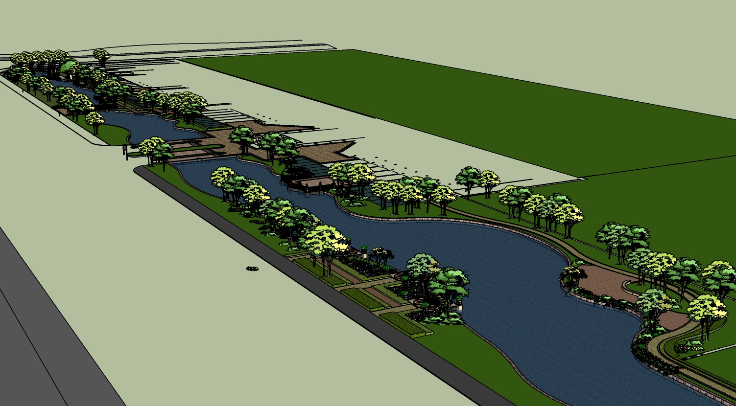 城市河道景观 sketchup模型-1