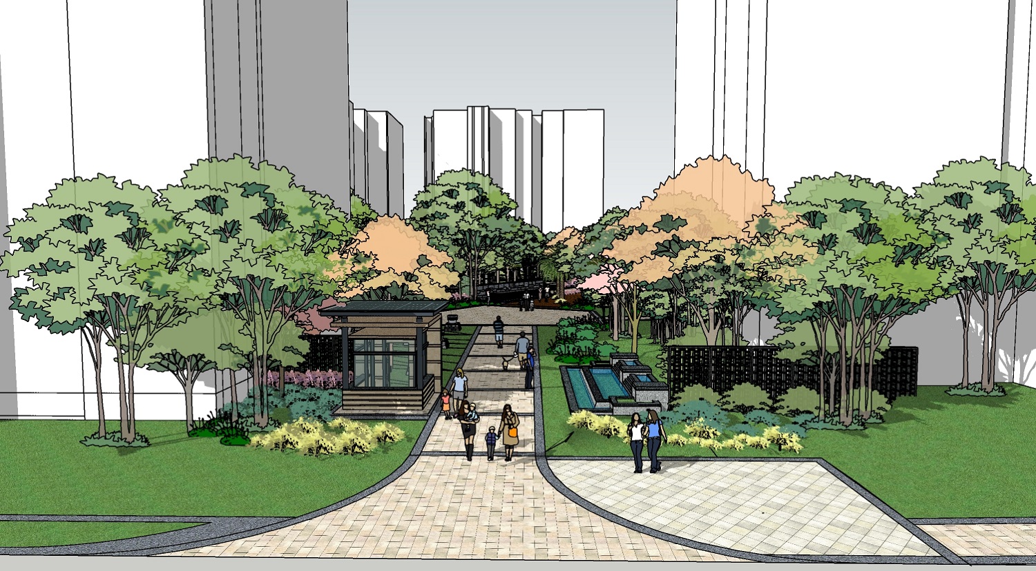 高楼住宅景观绿化设计 sketchup模型-1