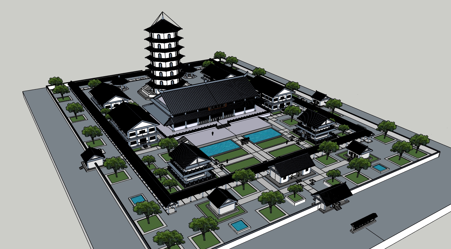古典寺庙建筑及规划 sketchup模型-1