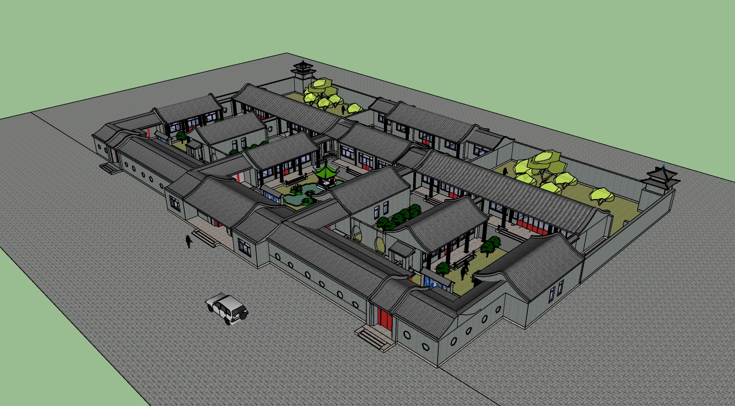 古建群落传统合院 sketchup模型-1