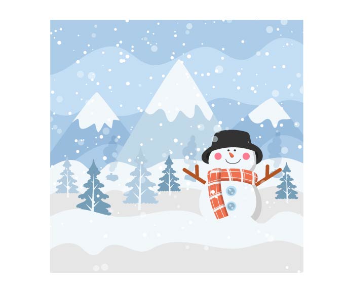 【插画风】小雪人及冬天配景-1