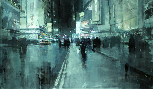 湿润的城市：Jeremy Mann 雨中都会绘画艺术作品